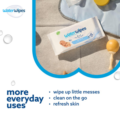 WaterWipes Original Baby Wipes, 99.9% Water, 3-In-1 Cleans, Cares, Protects, Unscented & Hypoallergenic, 720 Count (12 Packs), Packaging May Vary