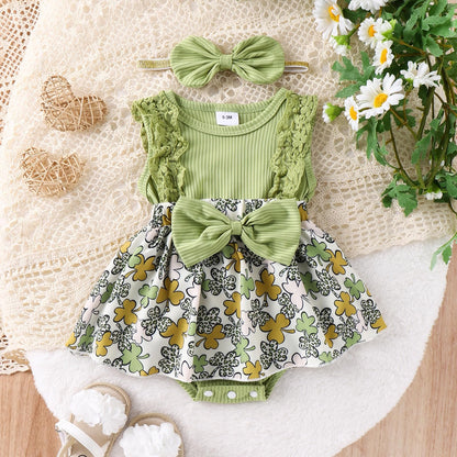 Baby Girl Clothes Newborn Romper Dress Infant Lace Ruffle Sleeveless Summer Outfits with Headband 0-12 Months