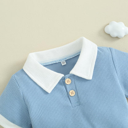 Kuriozud Newborn Baby Boy Summer Clothes Button Short Sleeve Romper Bodysuit Shorts Set Toddler Soft Waffle Outfit