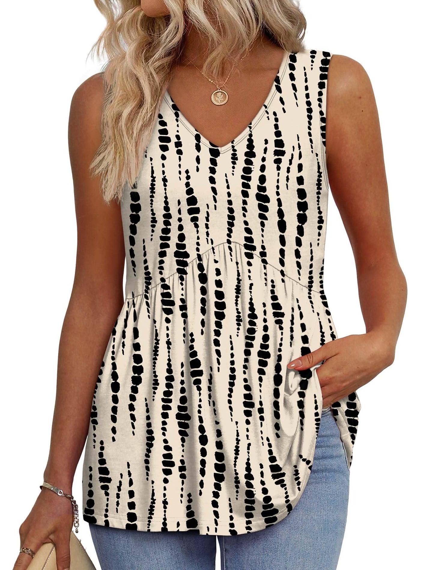 OFEEFAN Womens Tank Tops 2025 Flowy Peplum Tops for Women Dressy Sleeveless V Neck Babydoll Tank Tops