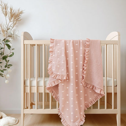Konssy Flounce Muslin Baby Blankets, Cotton Crib Blanket for Baby Infant Toddler, Super Soft and Lightweight Nursery Blankets 40"x36" (Blossom)