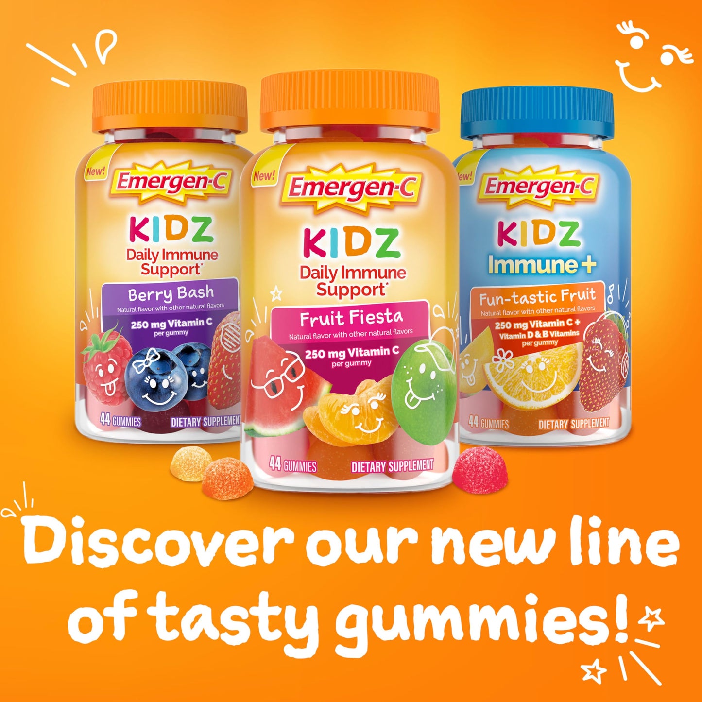 Emergen-C Kidz Daily Immune Support Dietary Supplements, Flavored Gummies with Vitamin C and B Vitamins for Immune Support, Berry Bash - 44 Count