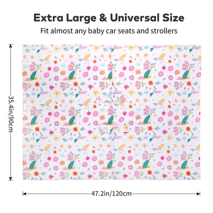 Rquite Car Seat Cover, Muslin Cotton Infant Car Seat Canopy, Breathable Baby Carrier Cover, Summer Stroller Sun Shade, Flower