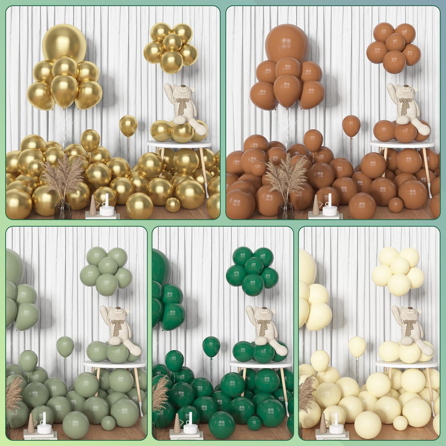 Amandir 153pcs Sage Green Balloon Garland Arch Kit, Different Sizes 18 12 10 5 inch Green Blush Gold Latex Metallic Confetti Gold Balloons for Birthday Baby Shower Wedding Safari Forest Decorations