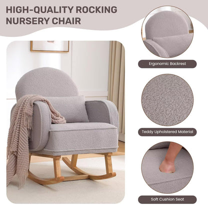 Rocking Chair with Ottoman, Upholstered Glider Rocker with High Backrest and Side Pocket, Rocking Accent Armchair with Solid Wood Legs for Nursery, Living Room, Bedroom Green