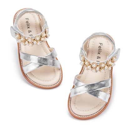 Felix & Flora Toddler Girls Sandals Soft Rubber Flats Summer Baby Flower Girl Shoes.
