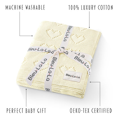 Swaddling Blanket for Girls - 100% Luxury Cotton Knit Heart Baby Blanket - Soft Warm Cozy Swaddle Receiving Stroller Crib Receiving Blanket for Newborns Infants & Toddlers (Pink, 0-2 Years)