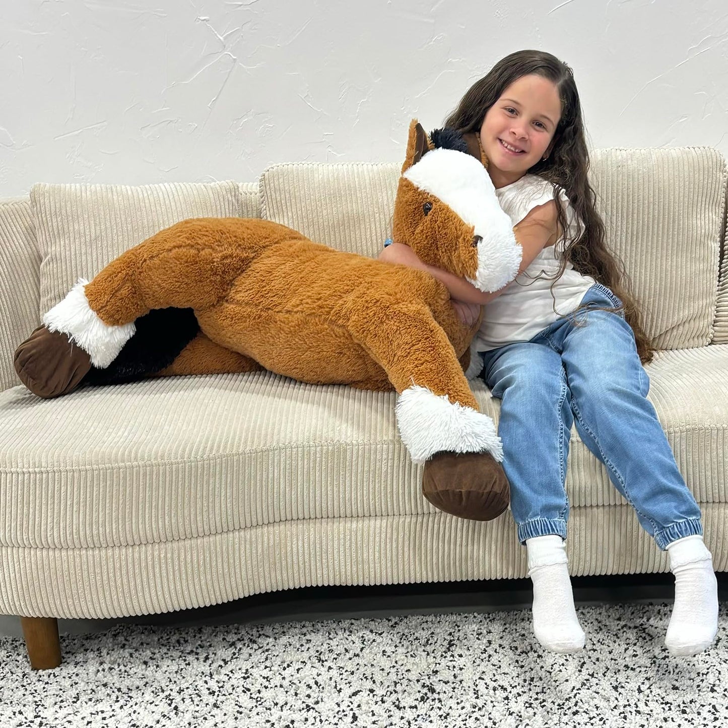 Tezituor 47 Inch Giant Horse Stuffed Animal, 4ft Realistic Chocolate Stuffed Horse Plush Toy, Hugging Soft Horse Pony Plush Pillow for Boys Girls,