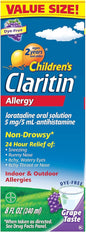Claritin Children's Allergy Medicine, 24-Hour Non-Drowsy Loratadine 5mg, Antihistamine Liquid for Kids Aged 2 Years and Older, Grape Flavored, 8 fl oz.