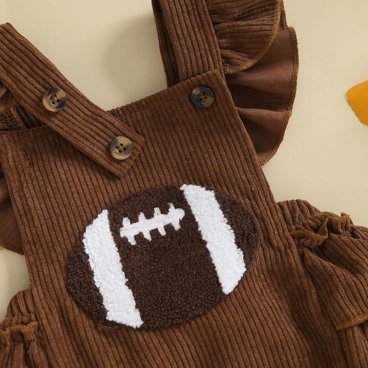 Football Baby Girl Outfit Embroidery Football Romper Ruffle Sleeve Corduroy Bodysuit Overalls Game Day Clothes