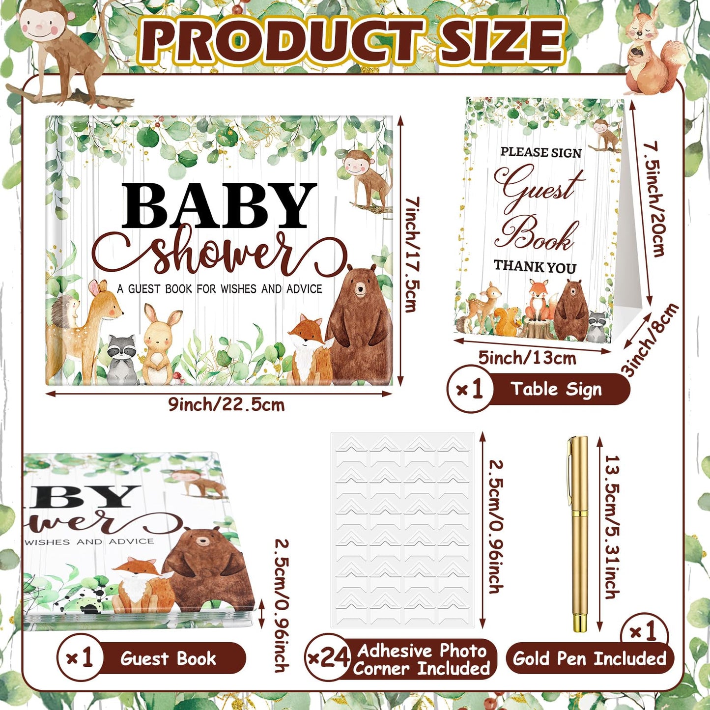 27 Pcs Butterfly Floral Baby Shower Guest Book Set Baby Shower Sign in Guest Floral Book Place Table Cards with Gold Pen Adhesive Photo Corner for Birthday Party