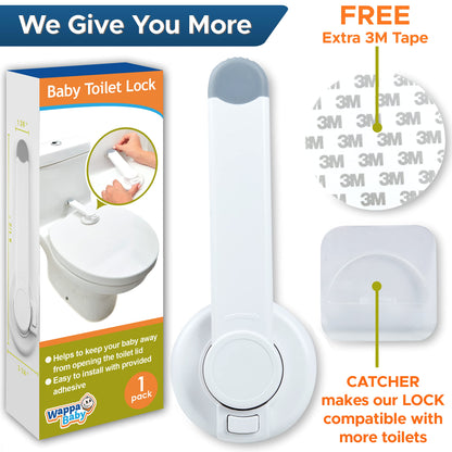 Baby Toilet Lock by Wappa Baby - 9"L x 4"W - Ideal Baby Proof Toilet Lid Lock - No Tools Needed Easy Installation with 3M Adhesive - Top Safety Toilet Seat Lock - Fits Most Toilets - White (1 Pack)