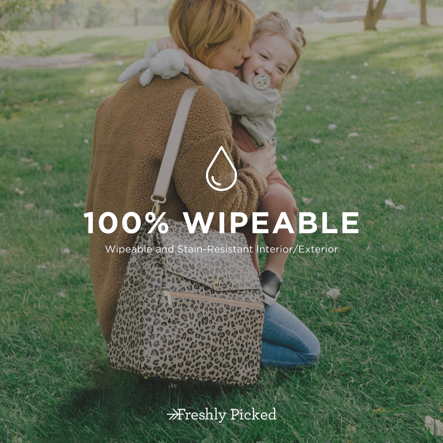 Freshly Picked Classic II Diaper Bag Backpack, Wipeable Vegan Leather With Changing Pad (Sage Green V2)