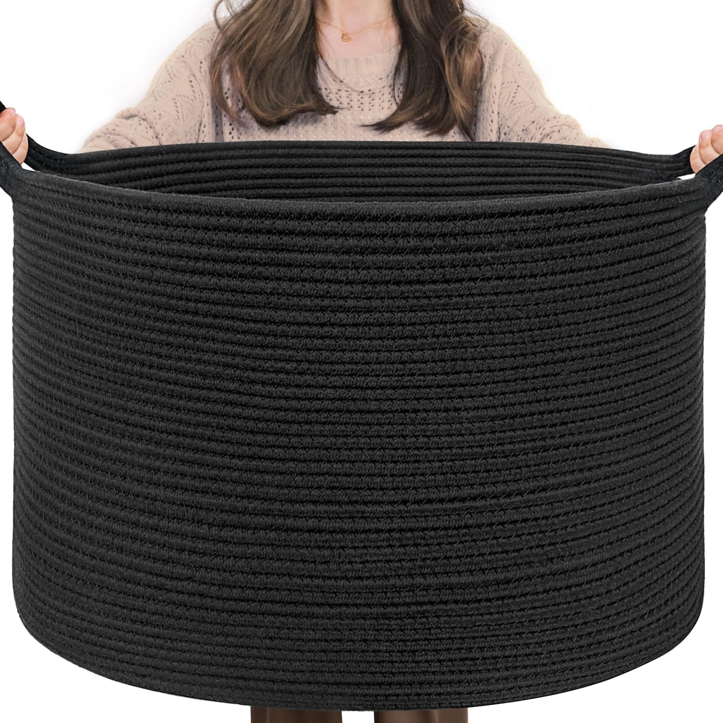 INDRESSME XXXLarge Cotton Rope Basket 21.7" x 21.7" x 13.8" Woven Baby Laundry Blanket Basket Toy Baskets with Handle Storage Comforter Cushions Thread Laundry Hamper