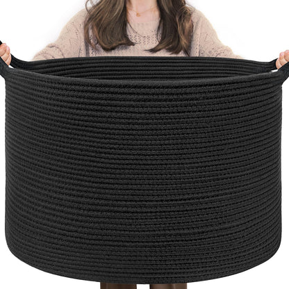 INDRESSME XXXLarge Cotton Rope Basket 21.7" x 21.7" x 13.8" Woven Baby Laundry Blanket Basket Toy Baskets with Handle Storage Comforter Cushions Thread Laundry Hamper
