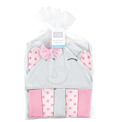 Hudson Baby Unisex Baby Hooded Towel and Five Washcloths, Modern Giraffe, One Size
