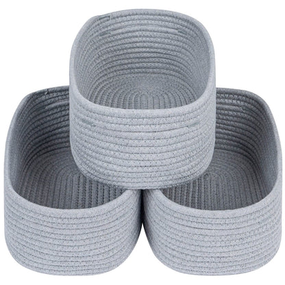 CubesLand Off White Small Storage Baskets for Shelves, Closet Organization Storage Bins Empty Gift Basket Baby Nursery Woven Baskets for Organizing, Rectangular Clothes Closet Shelves Baskets 3 Packs