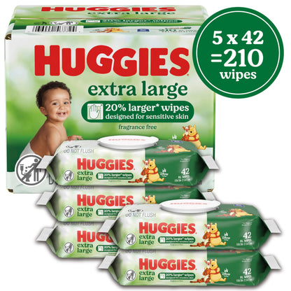Huggies Extra Large Baby Wipes, Unscented, 9 Flip-Top Packs, 378 XL Wipes Total, Packaging May Vary