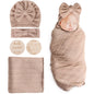 DRESHOW BQUBO Baby Swaddle Blankets for Girls, 4PCS Newborn Accessories Set with Matching Hat and Bow Headband with Card