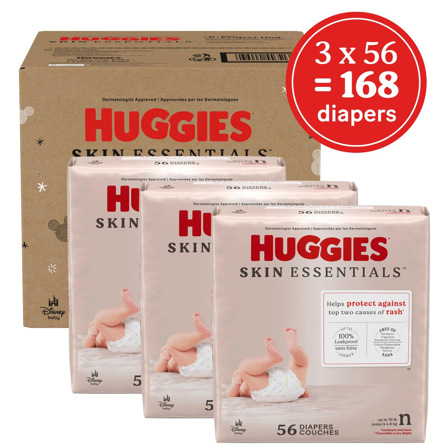 Huggies Size 2 Diapers, Skin Essentials Baby Diapers, Size 2 (12-18 lbs), 74 Count, Packaging May Vary