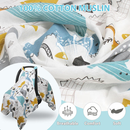 Muslin Baby Car Seat Cover, Breathable Infant Car Seat Cover Lightweight Carseat Canopy Covers for Babies, Universal Fit Stroller Cover for Summer Spring/Hot Days/Warm Weather