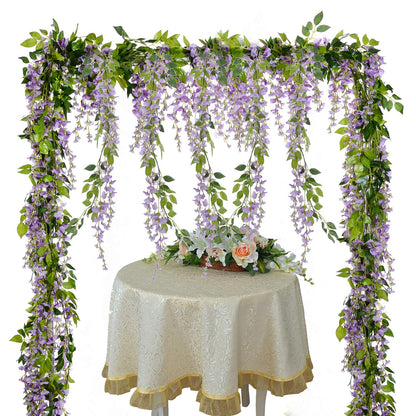 Lvydec Wisteria Artificial Flowers Garland, 4Pcs Total 28.8ft White Artificial Wisteria Vine Silk Hanging Flower for Home Garden Outdoor Ceremony Wedding Arch Floral Decor