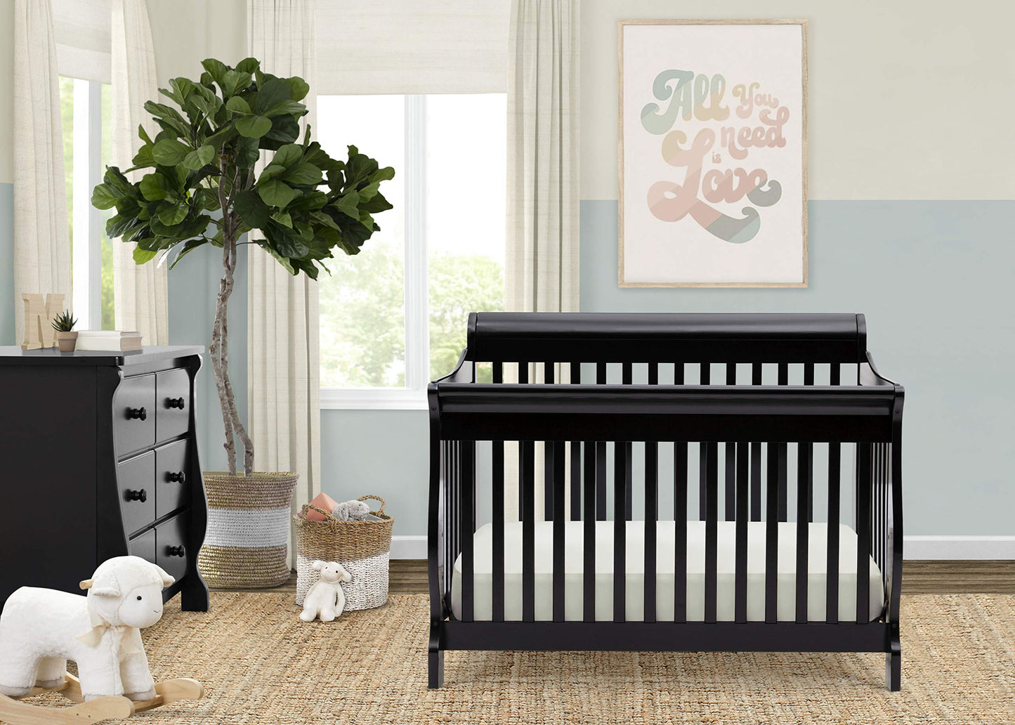 Delta Children Simmons Kids Carter 6-in-1 Convertible Crib - Greenguard Gold Certified, Black Ebony