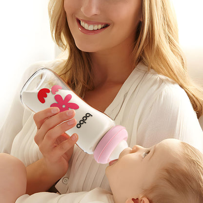 YOHKOH Natural Glass Baby Bottle with Natural Response Nipple, Newborn Anti-Colic Baby Bottles, Wide Neck Mushroom Cap Baby Bottle, Clear (8.8ounce (Pack of 4), Multicolour1)