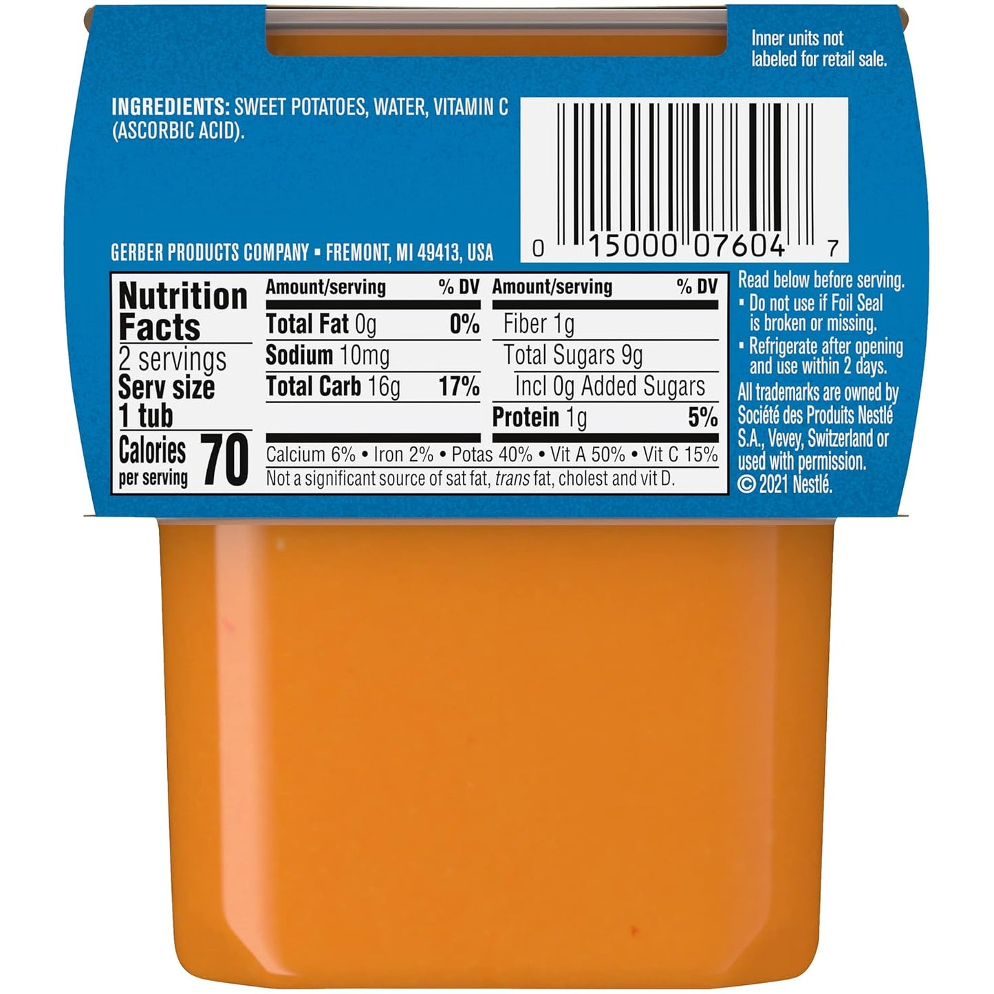 Gerber Baby Food Sweet Potato, 4 Oz, 2 Ct Tubs