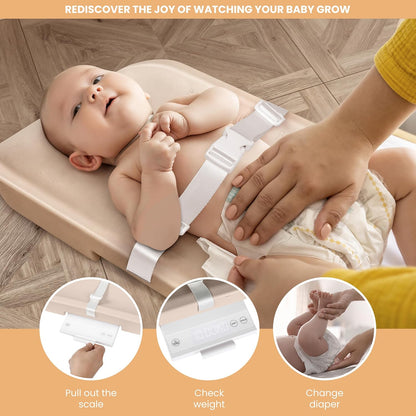 Baby Changing Pad, Baby Scale, 2 in 1 Baby Smart Scale and Change Pad, Waterproof Changing Pad, Wipeable Changing Pad with Safety Belt, Non-Slip Pad for Dresser, Easy to Clean & Portable Cushion Pad