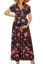 OUGES Maternity Maxi Dress Wrap V Neck Baby Shower Pregnancy Dresses for Photoshoot