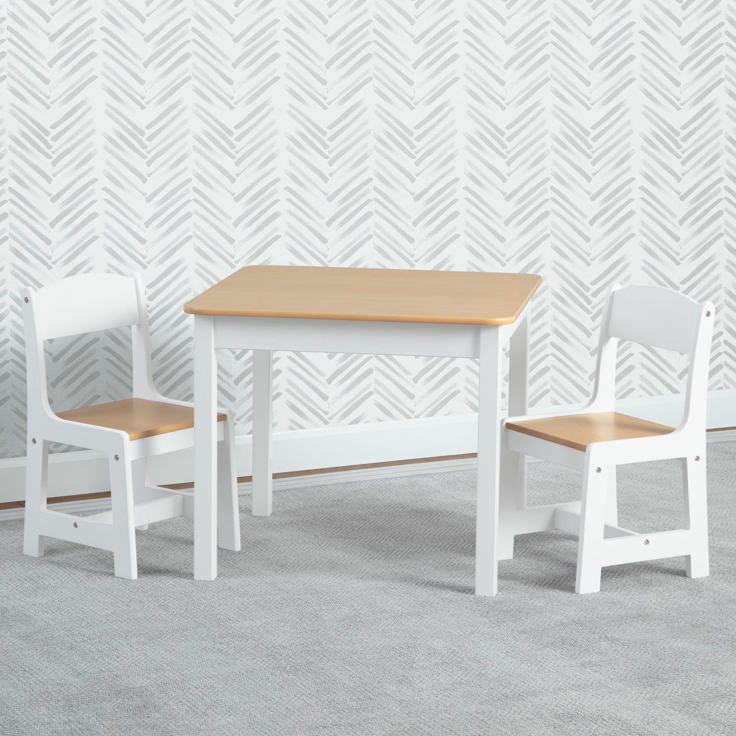Delta Children MySize Kids Wood Table and Chair Set (2 Chairs Included) - Ideal for Arts & Crafts, Snack Time, & More - Greenguard Gold Certified, Bianca White, 3 Piece Set
