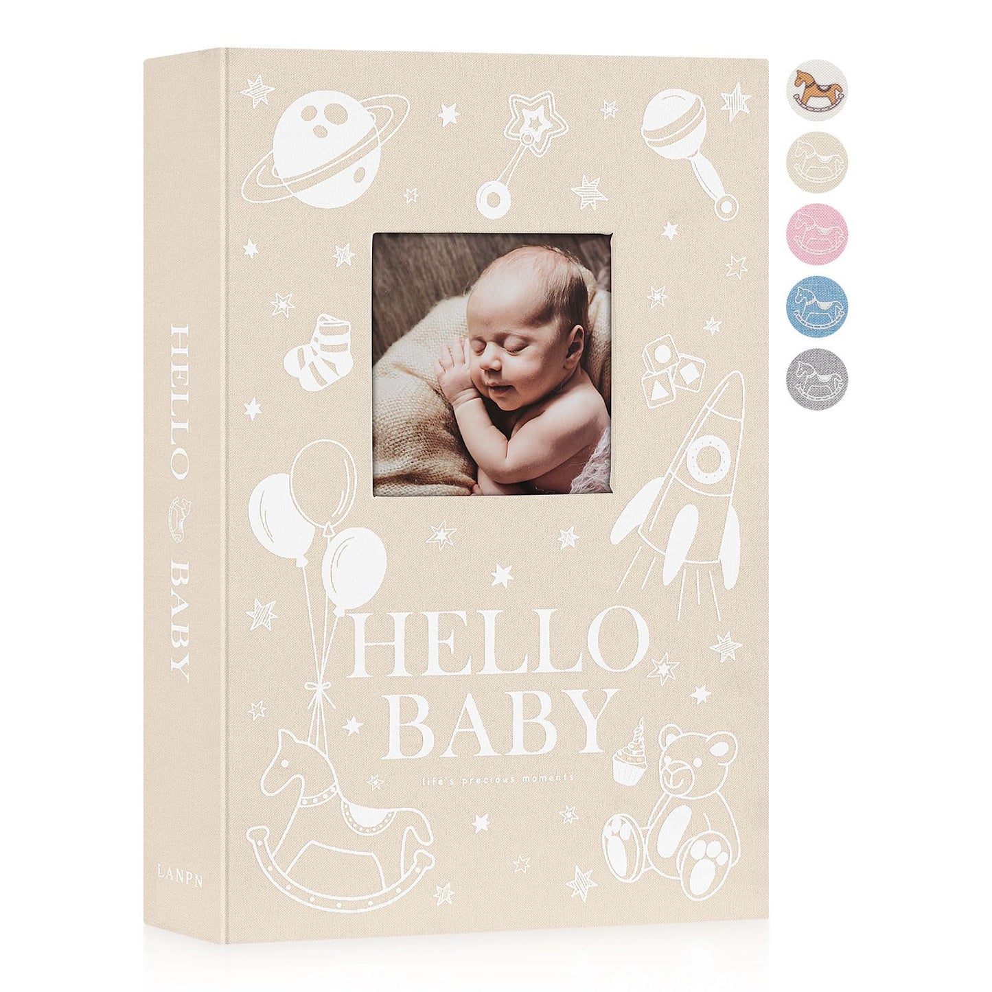 Lanpn Baby Photo Album 4x6 300 Pockets, Linen Newborn Bebe Ultrasound Photo Album with Memo Writing Area, Cover Photo Book, Picture Album for kids, Baby Girl Boy Memory Book Keepsake Colorful