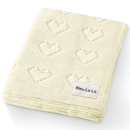 Swaddling Blanket for Girls - 100% Luxury Cotton Knit Heart Baby Blanket - Soft Warm Cozy Swaddle Receiving Stroller Crib Receiving Blanket for Newborns Infants & Toddlers (Pink, 0-2 Years)