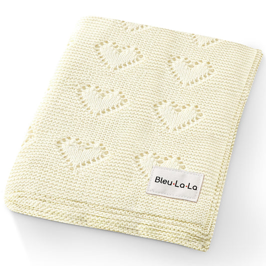 Swaddling Blanket for Girls - 100% Luxury Cotton Knit Heart Baby Blanket - Soft Warm Cozy Swaddle Receiving Stroller Crib Receiving Blanket for Newborns Infants & Toddlers (Pink, 0-2 Years)