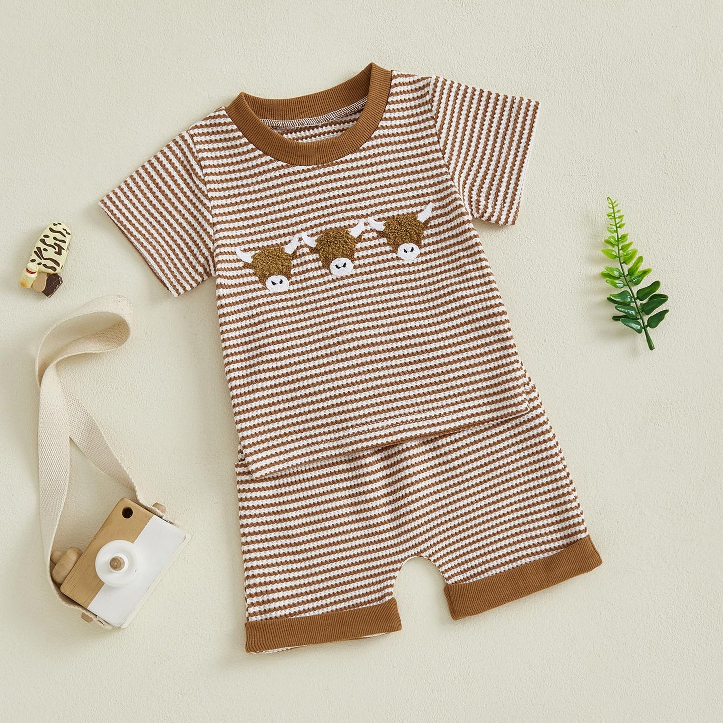 VISGOGO Baby Boy Girls Toddler Summer Outfit Striped T-shirt Toddler Boy Summer Clothes 6 12 18 Months 2 3 4 5 T Short Set