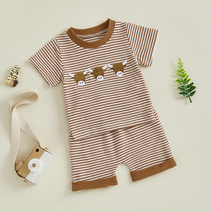VISGOGO Baby Boy Girls Toddler Summer Outfit Striped T-shirt Toddler Boy Summer Clothes 6 12 18 Months 2 3 4 5 T Short Set