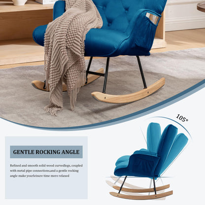Rocking Chair for Nursery, Comfy Velvet Fabric Glider Rocker, Reading Chair with Support Seating and Side Pockets, Rocking Recliner Chair for Living Room, Bedroom, Balcony, Creamy Beige