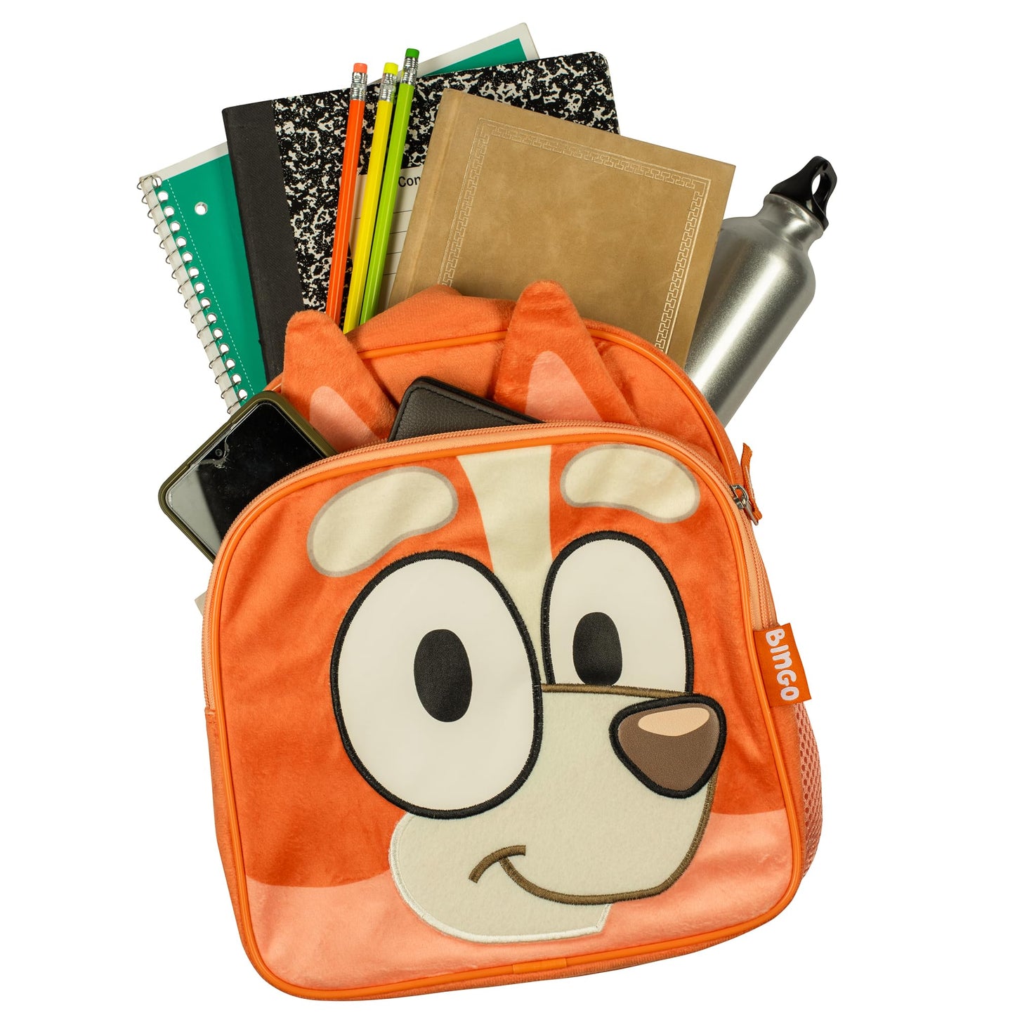 BLUEY Backpack for Girls & Boys for Kindergarten & Elementary School, 12 Inch, Plush with 3D Ears & Appliques, Adjustable Straps & Padded Back, Lightweight Travel Bag for Kids