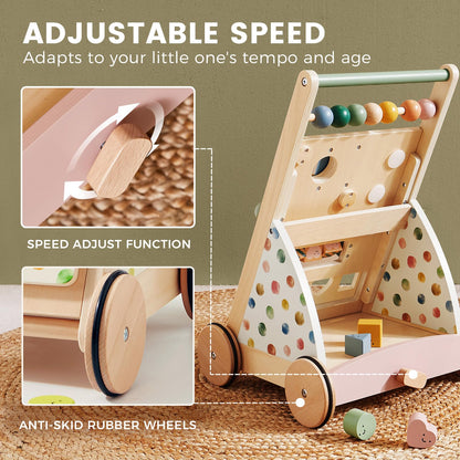 Tiny Land Wooden Baby Walker, Baby Push Walker, Montessori Walker Toy, Adjustable Speed Baby Walker for Boys and Girls, Baby Activity Center, Push Toys for Kids Development
