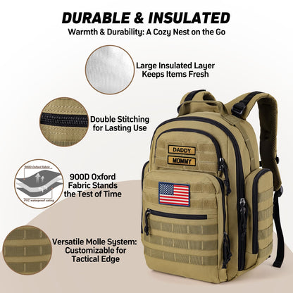 SHARKMOUTH Diaper Bag Backpack for Dad and Mom, Military Molle diaper Pack with Insulated Bottle Holders and Wipe Pocket