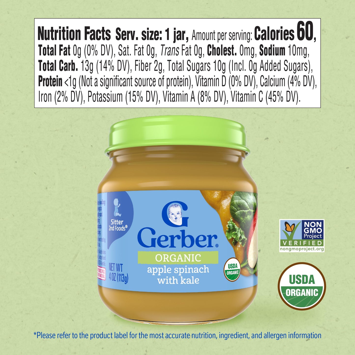Gerber Stage 1 Baby Food, Organic Butternut Squash Jar, Baby Puree, Non-GMO, Vegetable, Puree Jars Glass, 10-pack