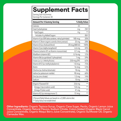SmartyPants Kids Multivitamin Gummies: Omega 3 Fish Oil (EPA/DHA), Vitamin D3, C, Vitamin B12, B6, A, K & Zinc for Immune Support, Biotin, Gluten Free, Three Fruit Flavors, 120 Count (30 Day Supply)