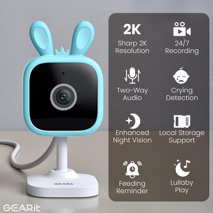 GEARit Baby Monitor with Camera & Audio 2K Video with Motion & Crying Detection, 2 Way Audio Easy WiFi Setup, Remote Monitoring - Easy to Set Crib Monitor with Adjustable Stand