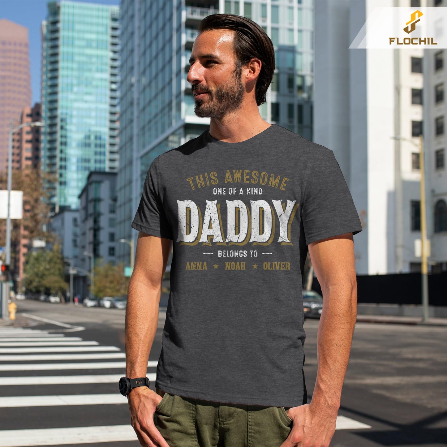 FLOCHIL Personalized Dad Shirt for Men, Custom Dad Shirt with Kids Names, Customized Fathers Day T Shirt, Gifts for Dad