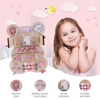 Nabytok Customized Name Puzzle for Toddlers (Fixed I J Letters) Personalized Toddlers Busy Board, Baby Personalized Board for 1-5 Years Old, First Birthday Gift, Montessori Toys (Pastel Girl)
