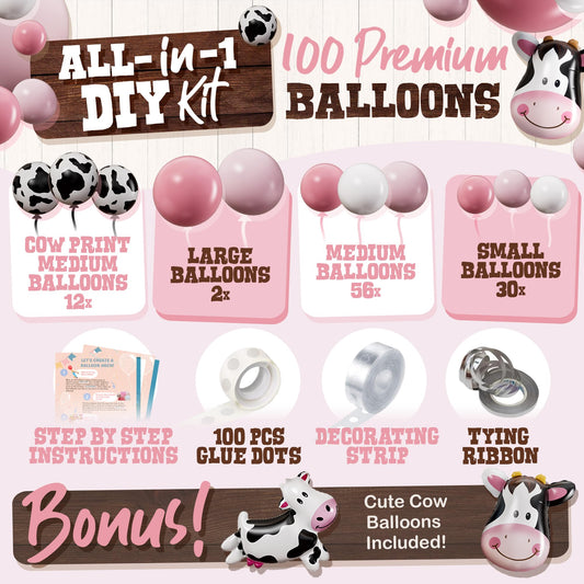 ALL-IN-1 Cow Balloon Arch Kit with BONUS Cows Balloons for Cow Party Decorations - Cowgirl Balloon Arch Kit for Cowgirl Baby Shower Decorations & Cows Birthday Party Decoration