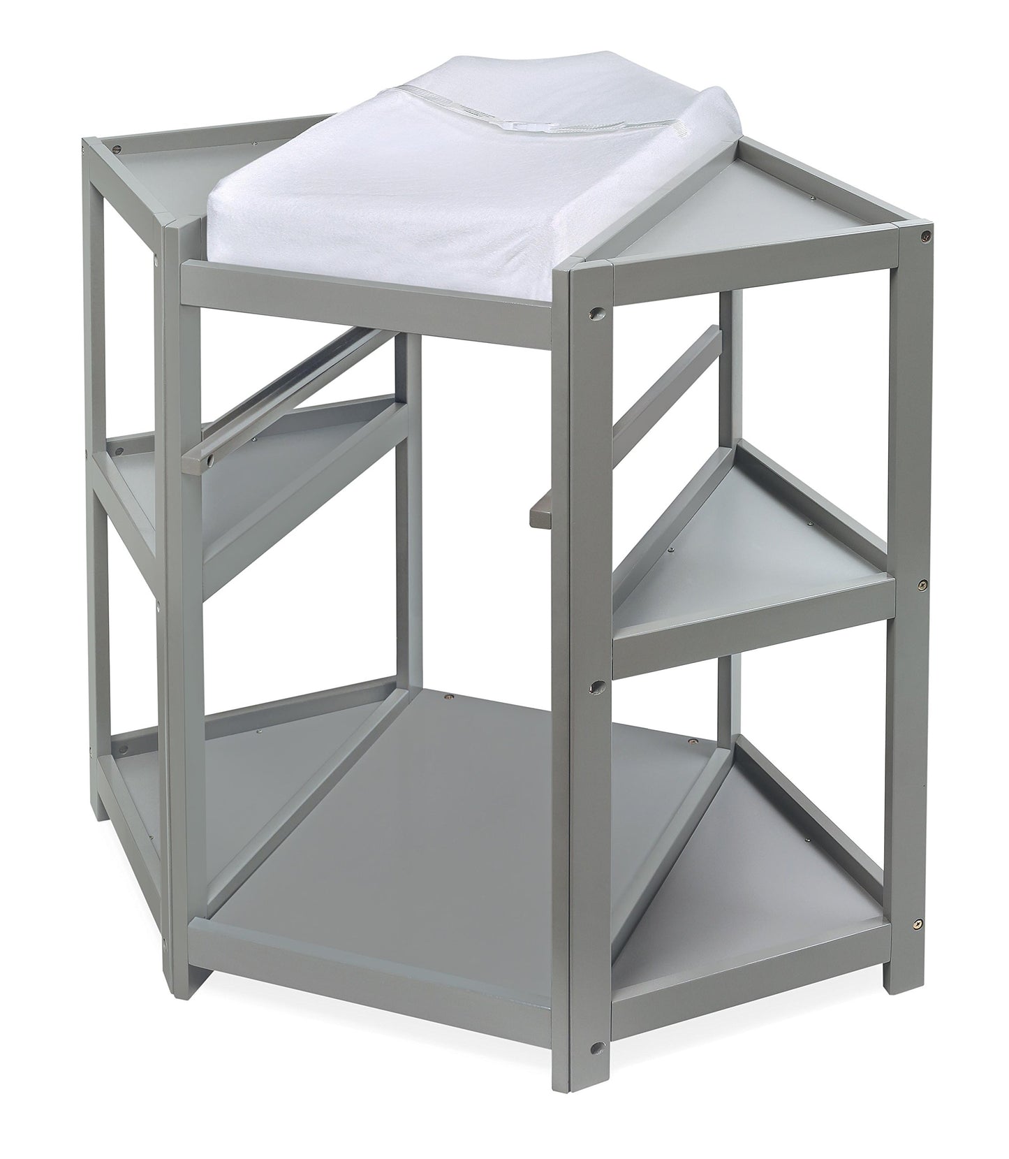 Badger Basket Diaper Corner Baby Changing Table – Space-Saving White Nursery Station with Hamper, Basket & Changing Pad