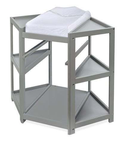 Badger Basket Diaper Corner Baby Changing Table – Space-Saving White Nursery Station with Hamper, Basket & Changing Pad