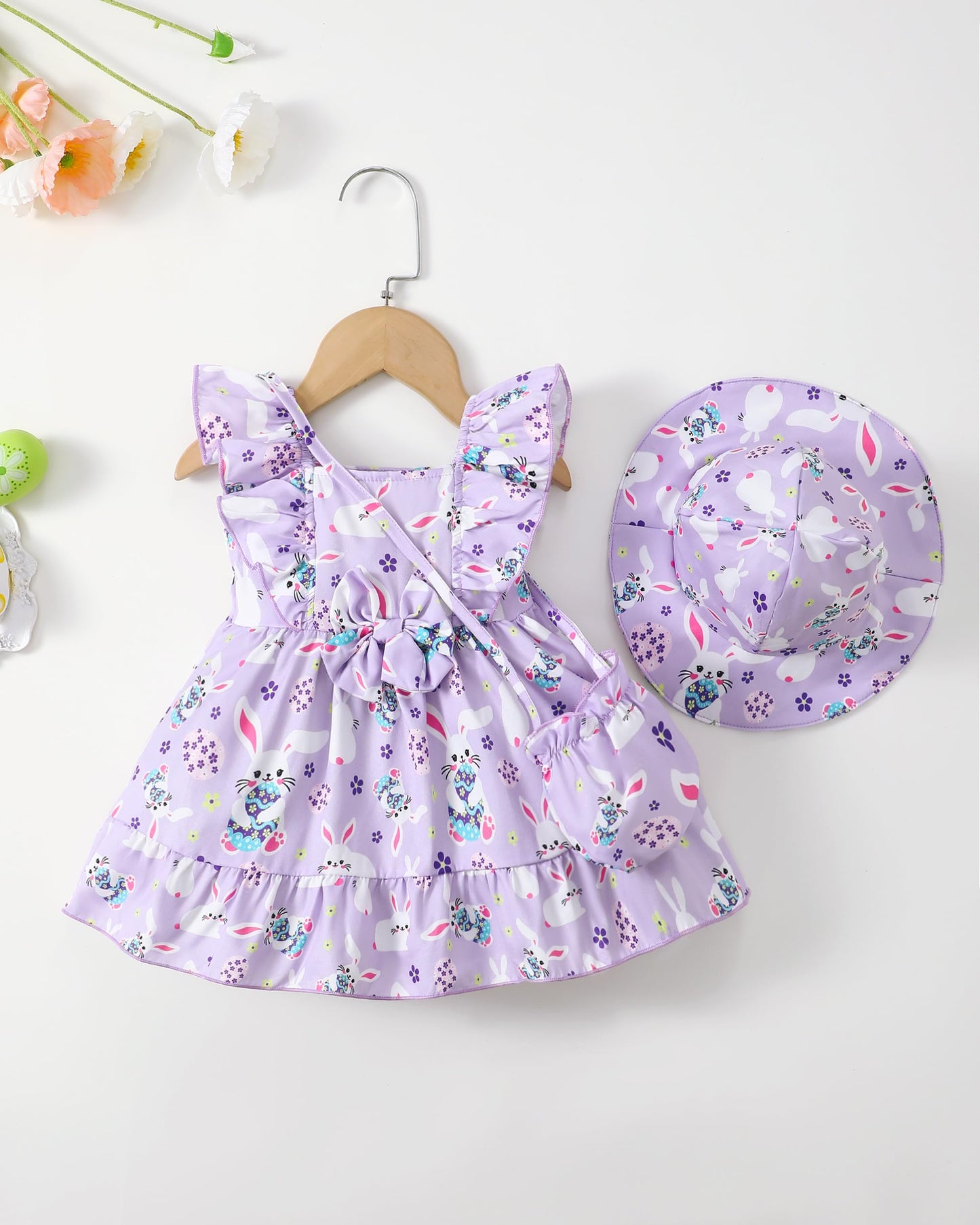 Renotemy Newborn Infant Baby Girl Dresses Summer Outfits Boho Casual Sundress Gifts Toddler Clothes for Girl with Hat and Bag